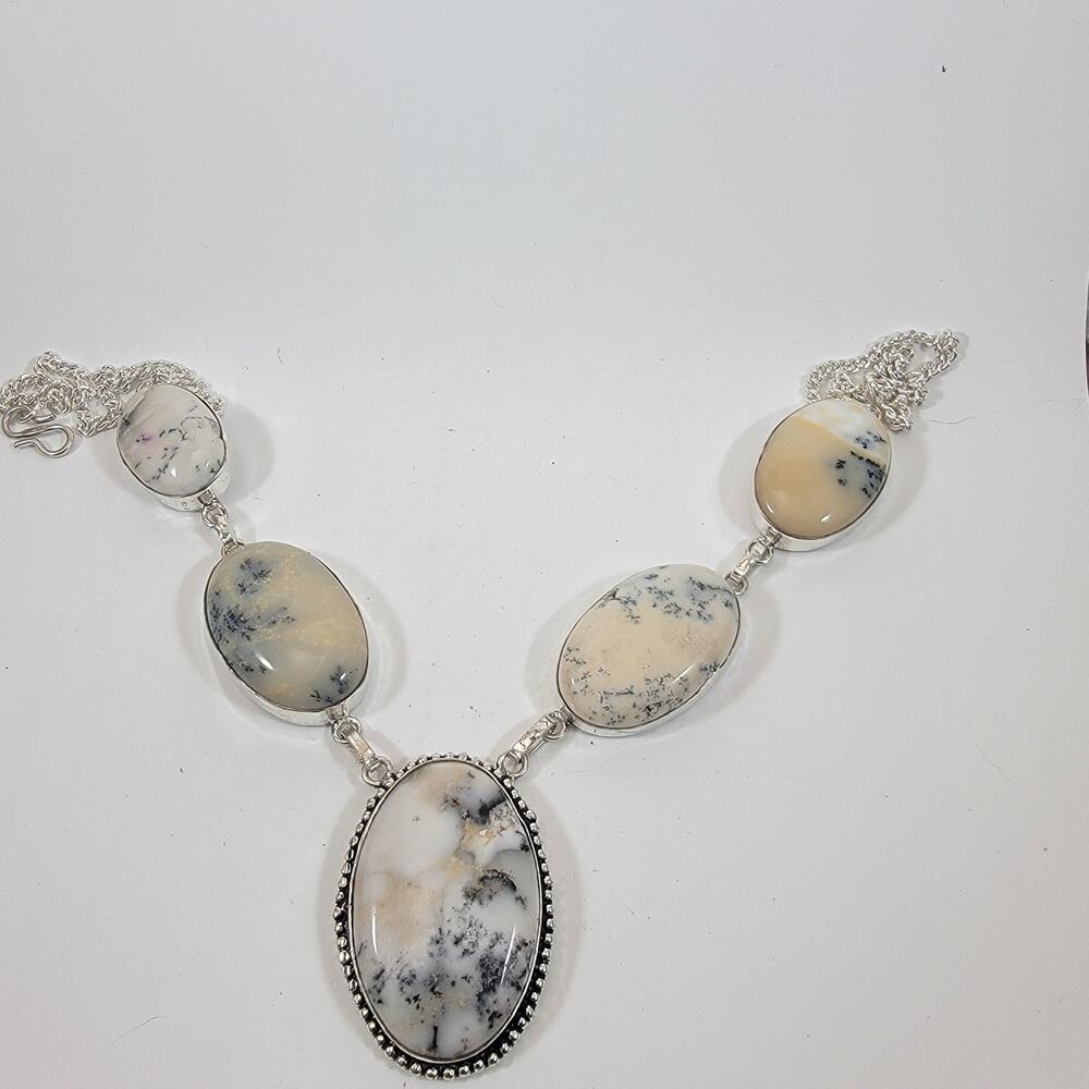 Handmade Dendritic Agate Necklace Sterling Silver Elegant Oval Gemstone Jewelry